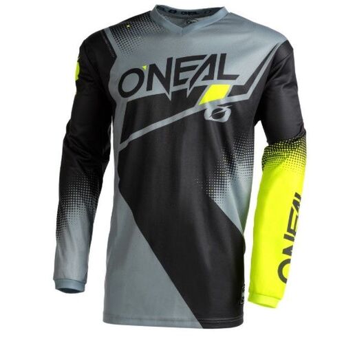 Oneal 2022 Element Racewear V.22 Black Grey Neon Yellow Jersey - Unisex - Large - Adult - Black/Grey/Yellow - SKU:ONE003204