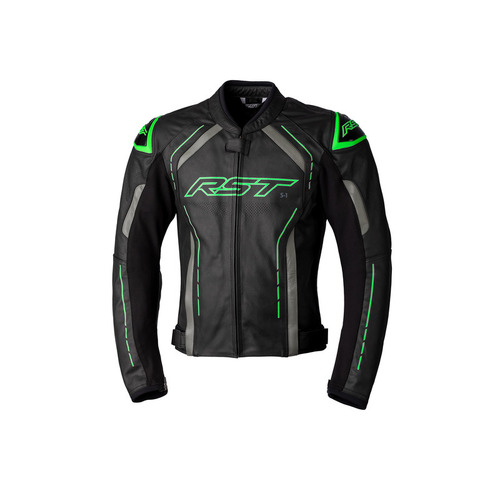 RST S-1 CE Leather Jacket - Black/Grey/Neon Green - 50 - SKU:RSJL297782150