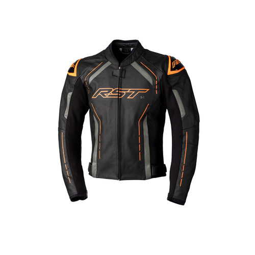 RST S-1 CE Leather Jacket - Black/Grey/Neon Orange - 50 - SKU:RSJL297783150