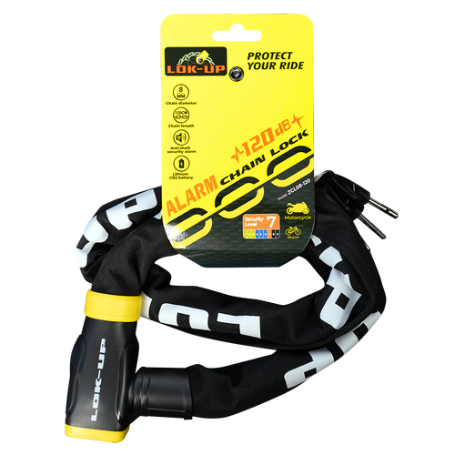 Lok-Up Chain & Built-In Alarm Lock 120db (8mm x 8mm x 1.2m) heat-Hardened Chain #ZCL - Black/Yellow
