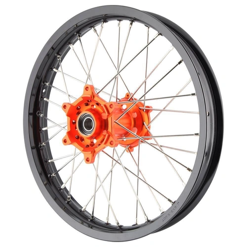 Xtech MX Mini Wheel Rear KTM85 2012 UP Black Rim Orange Hub Silver Spokes 16 X 1.85